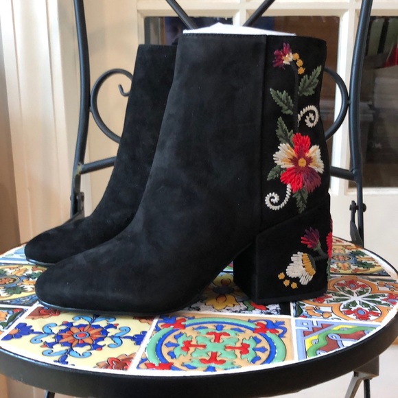 Sam Edelman Shoes | Sam Edelman 7m Black Suede W Flowers Ankle Boot ...